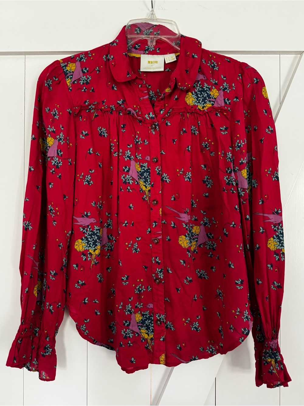 Maeve Red Floral Button-Down Blouse